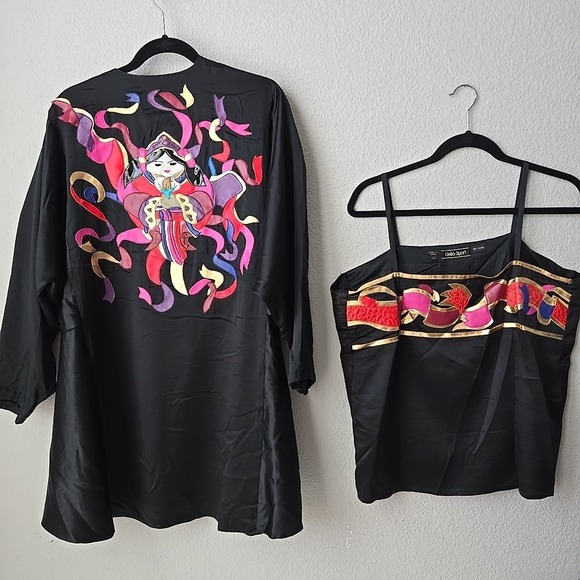 Della Sport Jackets & Blazers - 80s Silk Kimono Jacket & Top L Geisha Art To Wear 2pc RARE Colorful Della-Sport